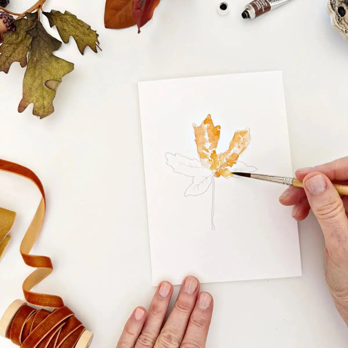 Watercolor Notecard Set - Fall Leaves - Paintable - emily lex studio