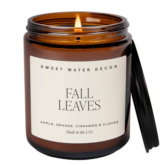 Fall Leaves Soy Candle - Amber Jar - 9 oz - Sweet Water Decor