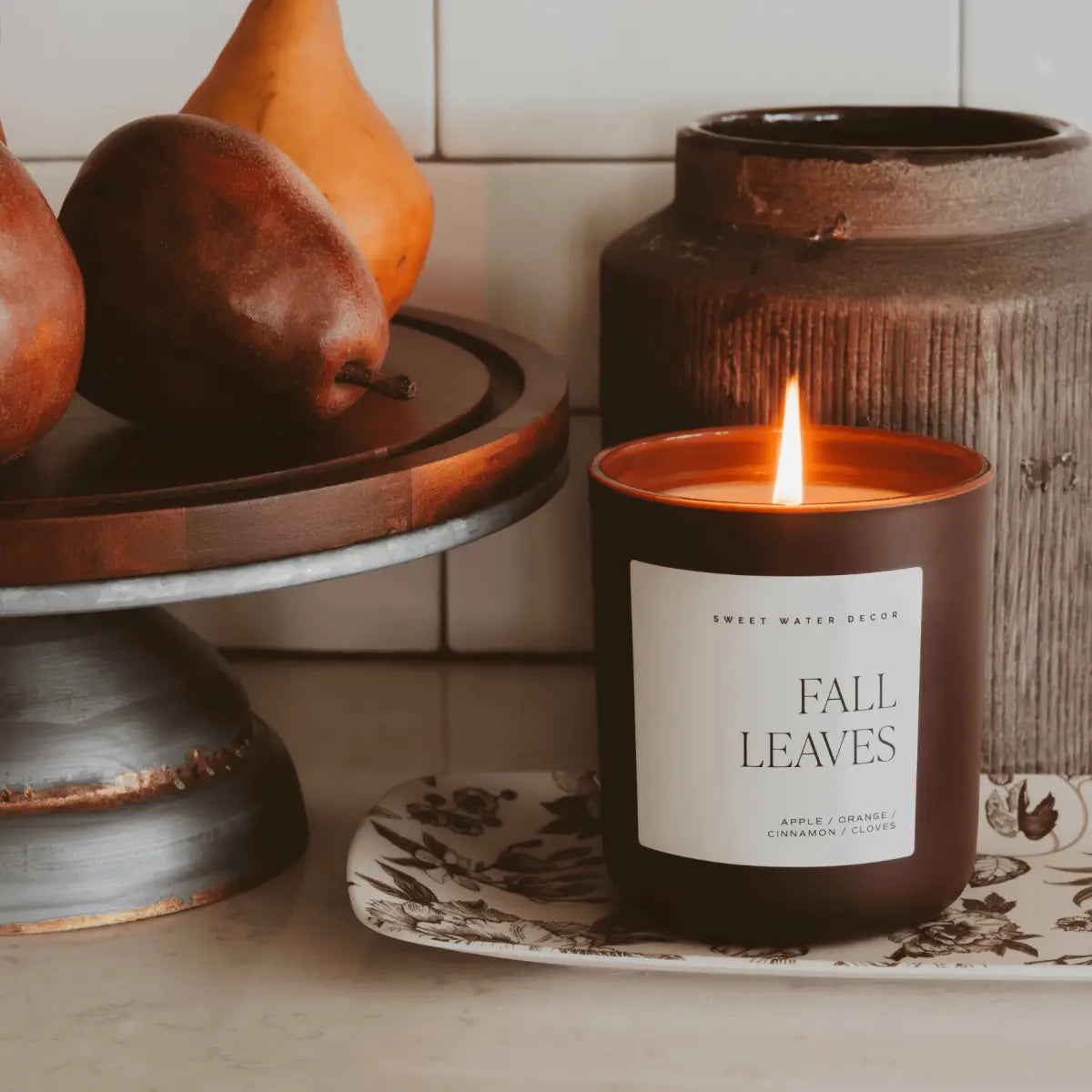 Fall Leaves Soy Candle - Brown Matte Jar - 15 oz - Sweet Water Decor