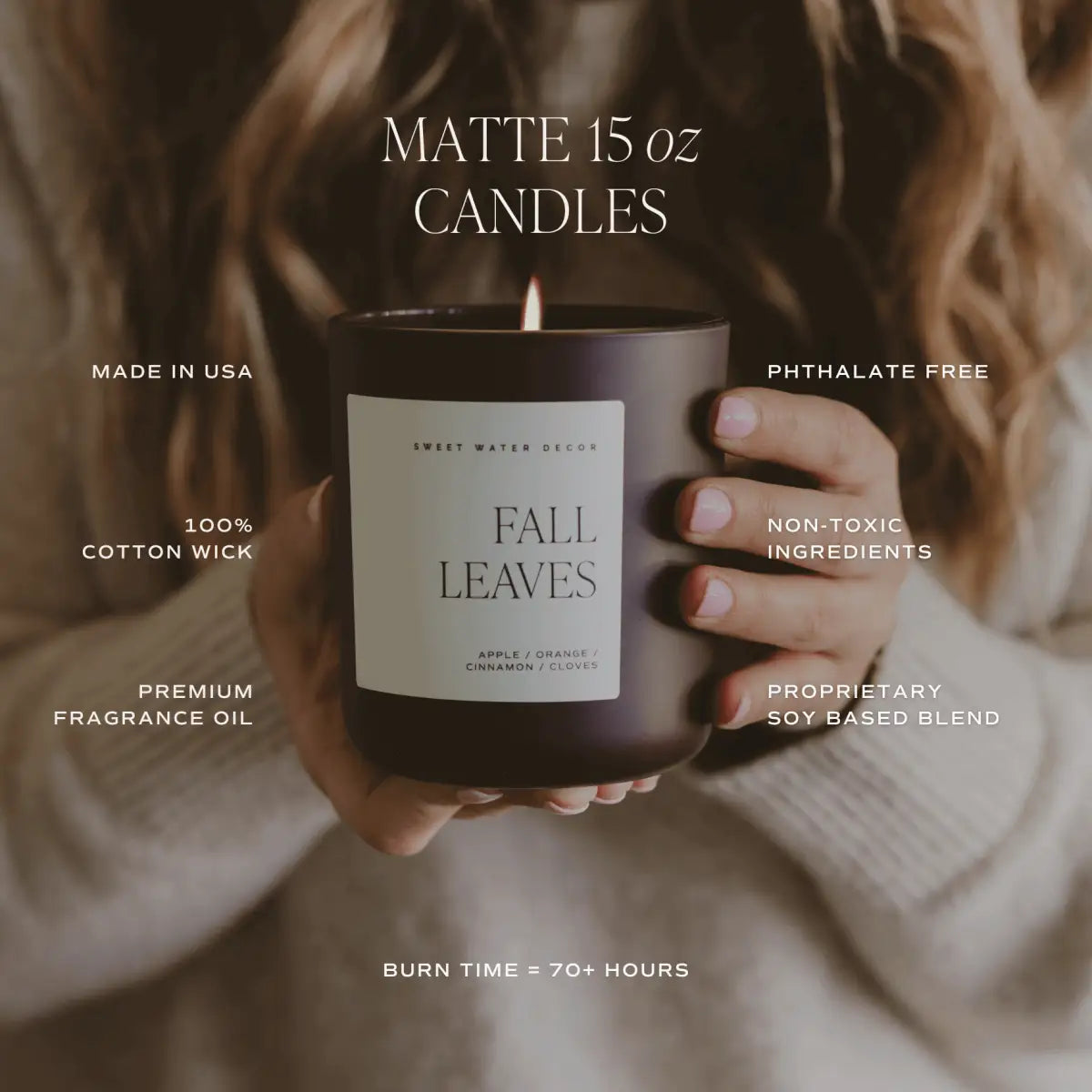 Fall Leaves Soy Candle - Brown Matte Jar - 15 oz - Sweet Water Decor