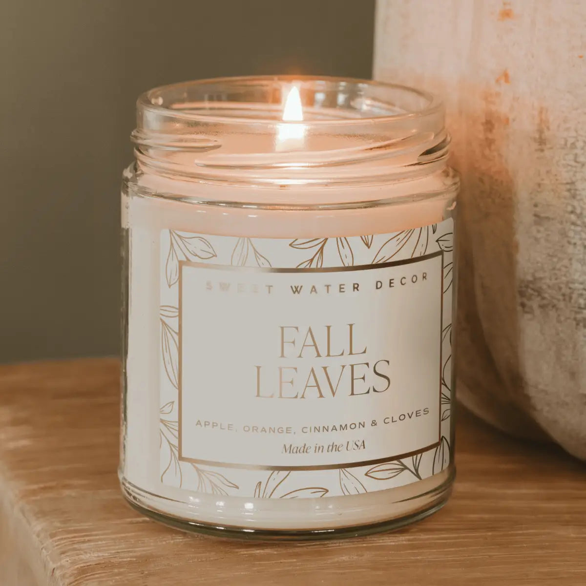 Fall Leaves Soy Candle - Patterned 9 oz - Clear Jar - Sweet Water Decor