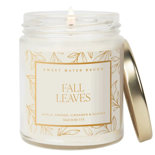 Fall Leaves Soy Candle - Patterned 9 oz - Clear Jar - Sweet Water Decor