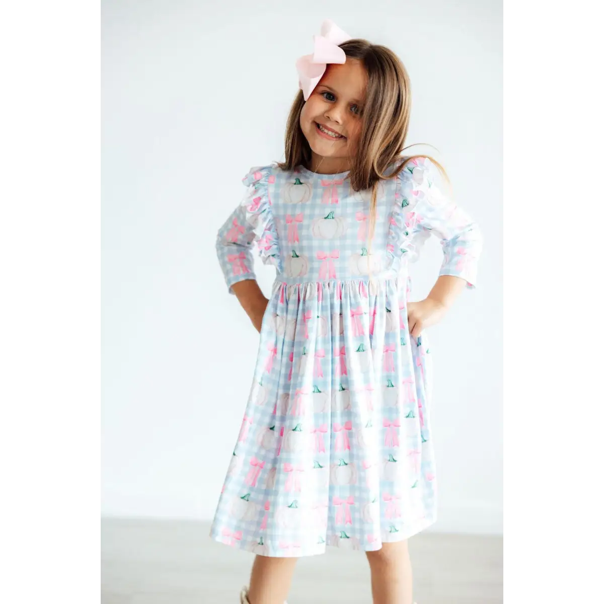 Fall Pastel Pumpkin Picnic Ruffle Twirl Dress - Mila & Rose ®