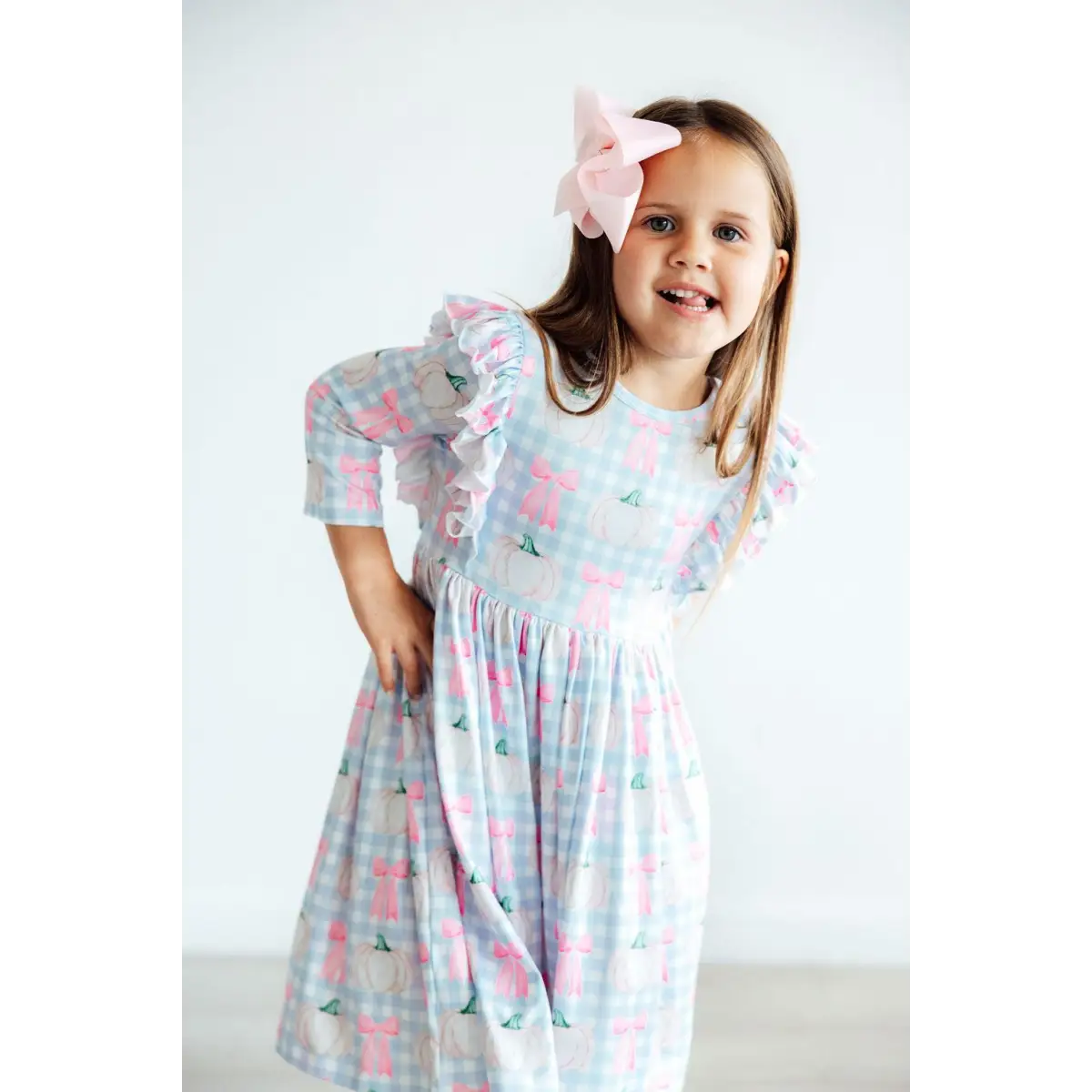 Fall Pastel Pumpkin Picnic Ruffle Twirl Dress - Mila & Rose ®