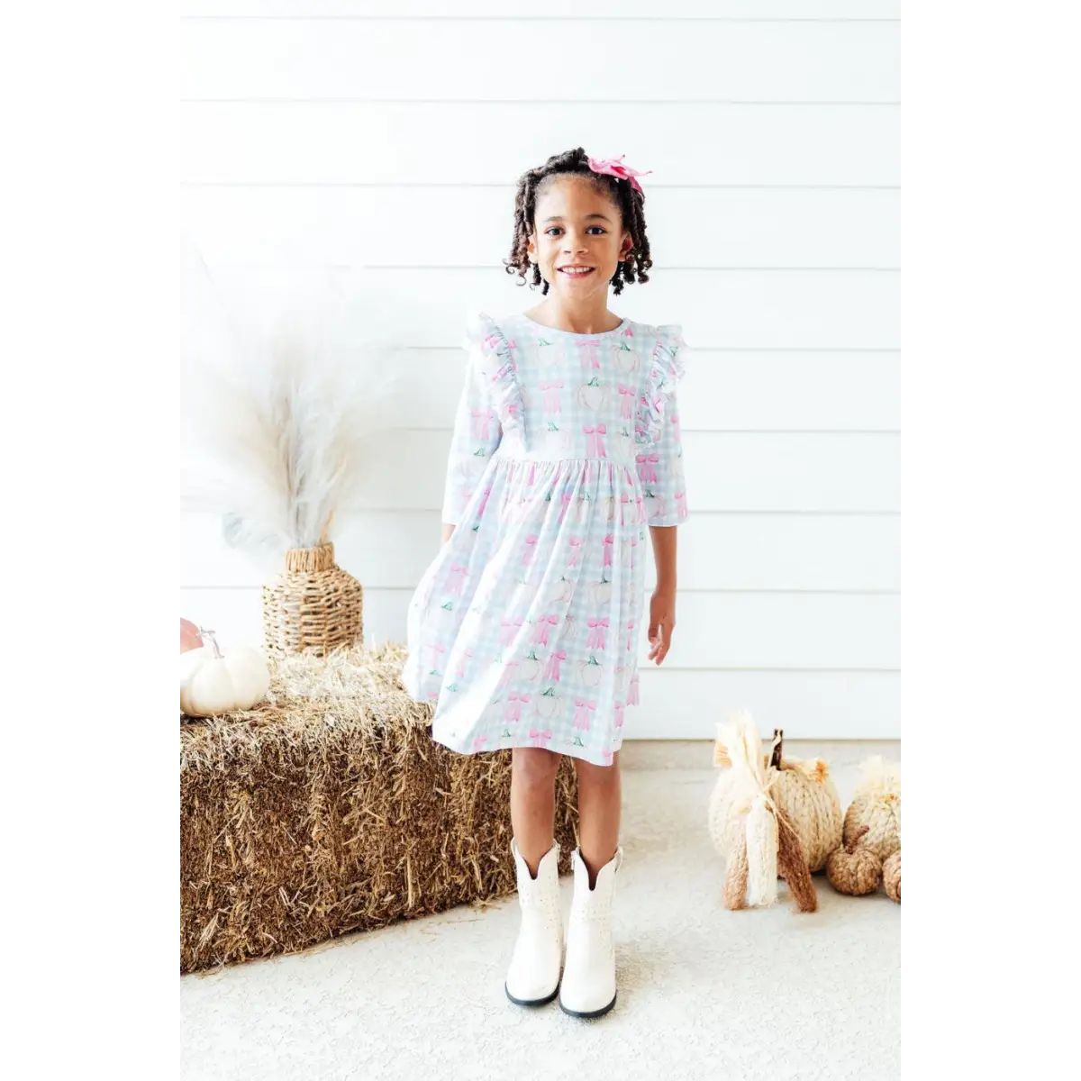 Fall Pastel Pumpkin Picnic Ruffle Twirl Dress - Mila & Rose ®