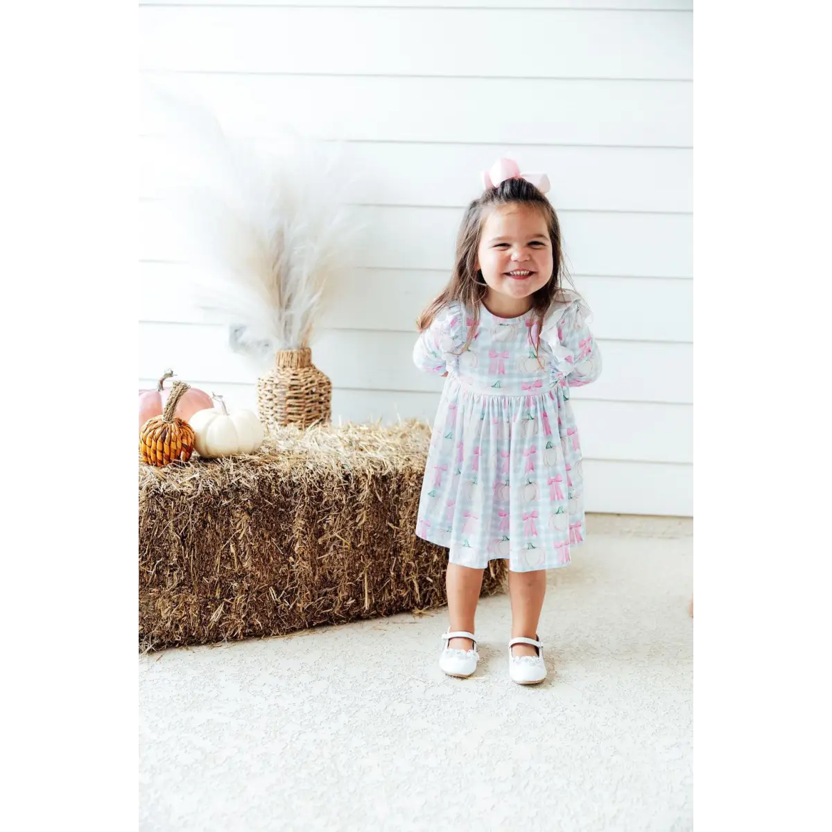 Fall Pastel Pumpkin Picnic Ruffle Twirl Dress - Mila & Rose ®