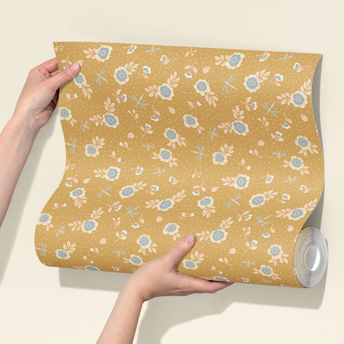 Fallon Wallpaper - Flowers Bees and Dragonflies - by House of Haricot - Loomwell Home Goods