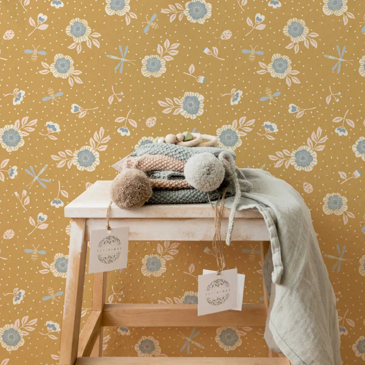 Fallon Wallpaper - Flowers Bees and Dragonflies - by House of Haricot - Loomwell Home Goods