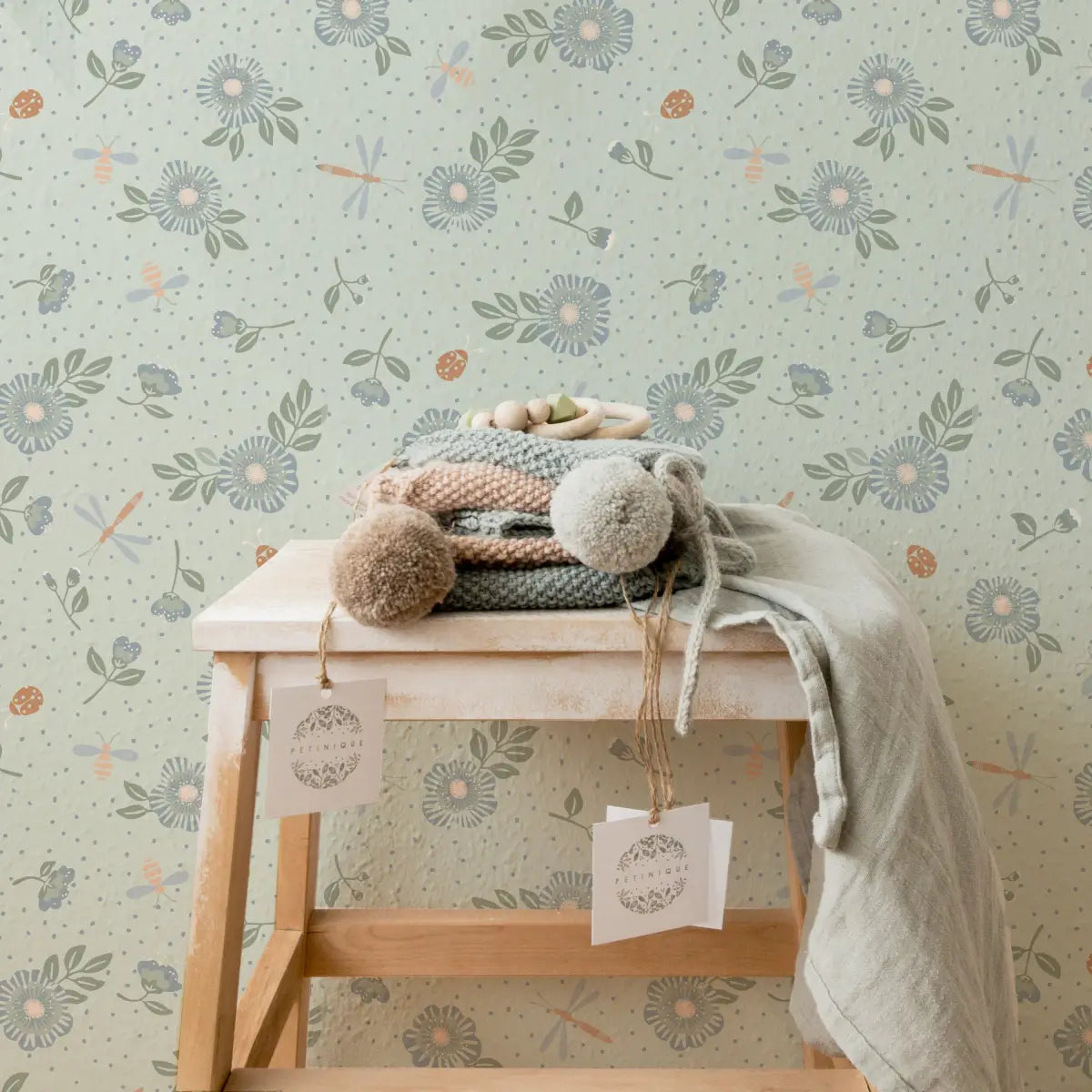 Fallon Wallpaper - Flowers Bees and Dragonflies - by House of Haricot - Loomwell Home Goods