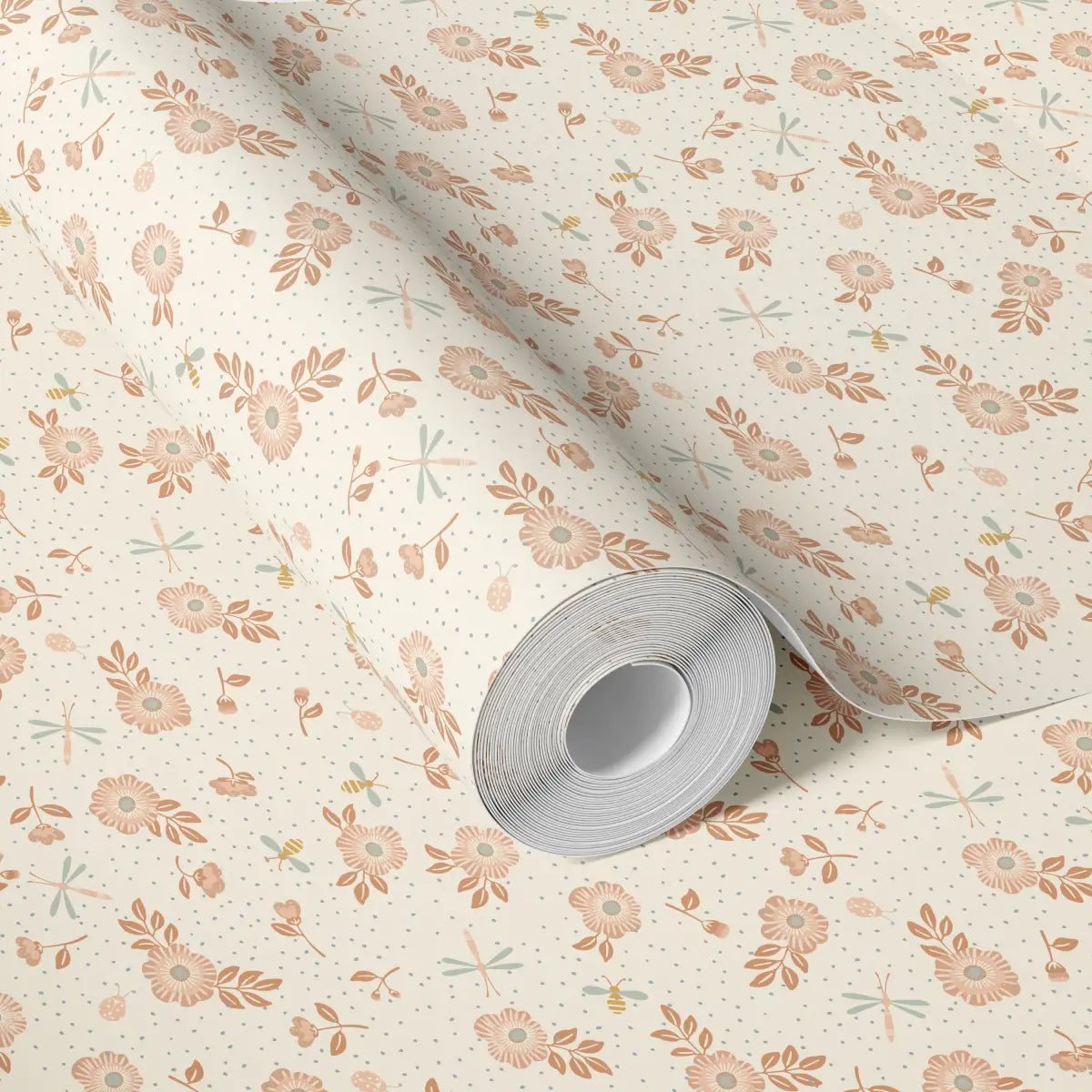 Fallon Wallpaper - Flowers Bees and Dragonflies - by House of Haricot - Loomwell Home Goods