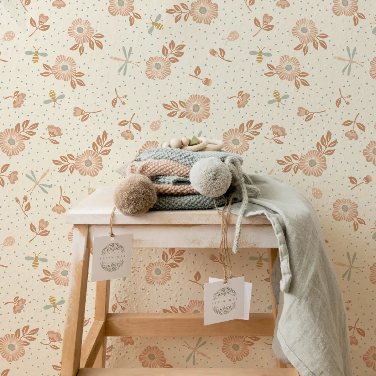 Fallon Wallpaper - Flowers Bees and Dragonflies - by House of Haricot - Loomwell Home Goods