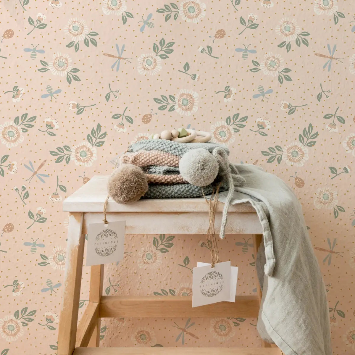 Fallon Wallpaper - Flowers Bees and Dragonflies - by House of Haricot - Loomwell Home Goods