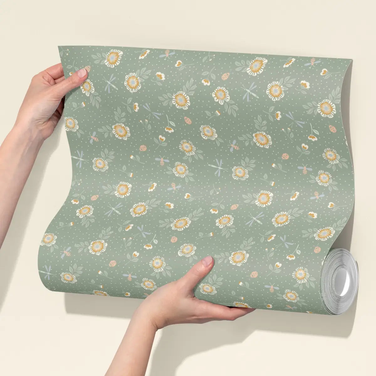 Fallon Wallpaper - Flowers Bees and Dragonflies - by House of Haricot - Loomwell Home Goods