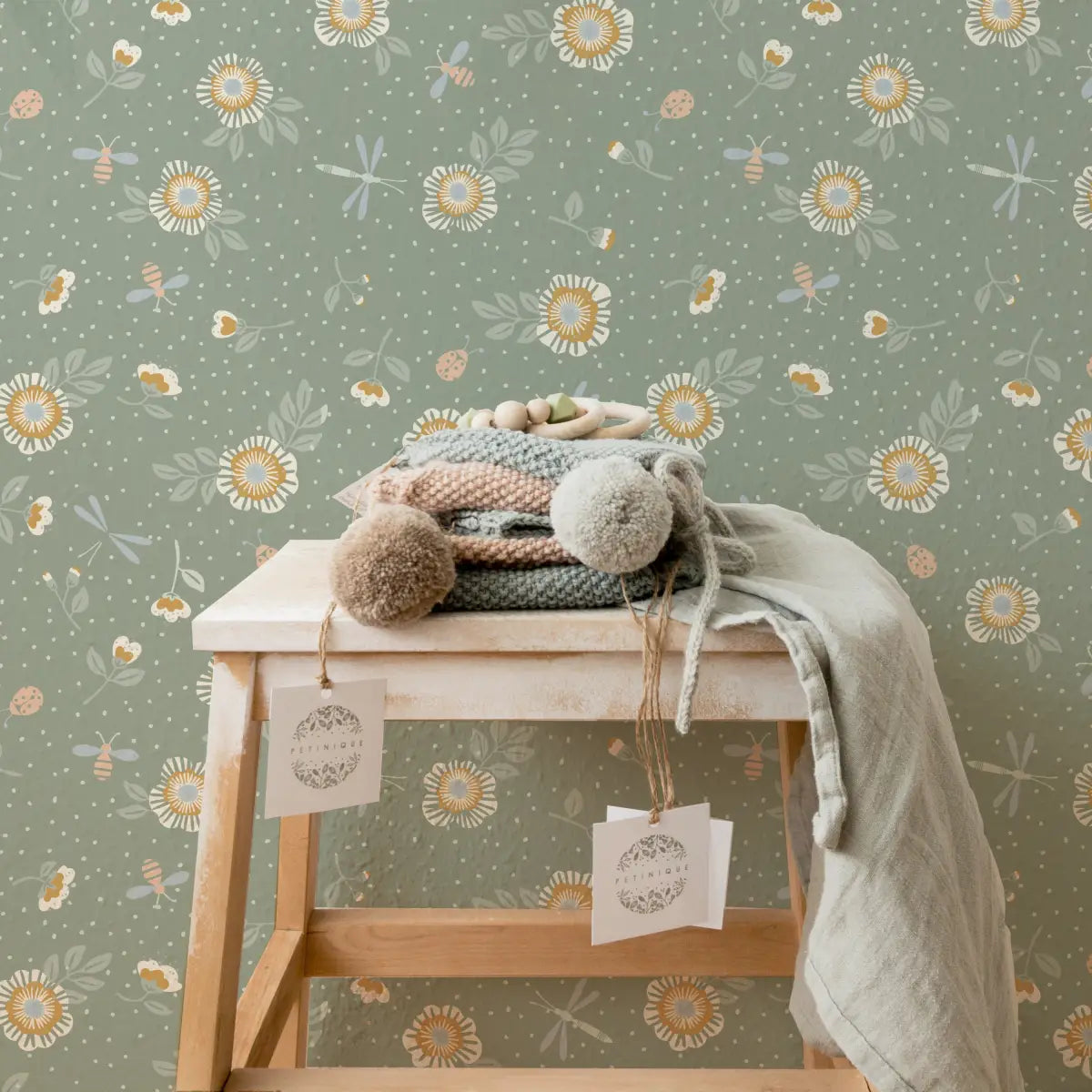 Fallon Wallpaper - Flowers Bees and Dragonflies - by House of Haricot - Loomwell Home Goods