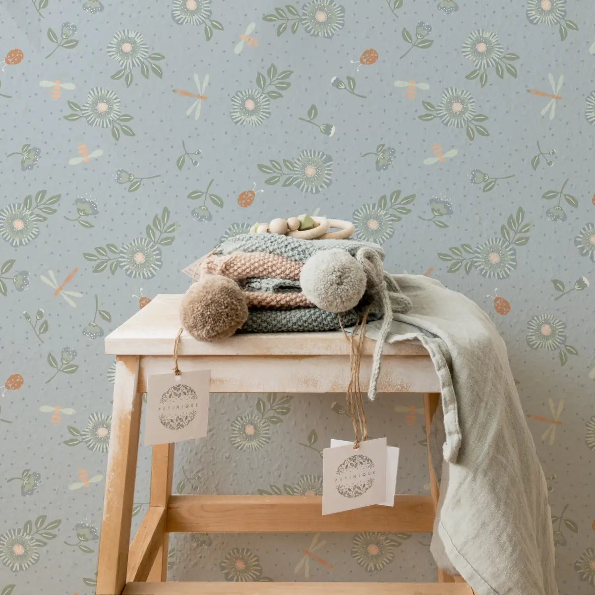 Fallon Wallpaper - Flowers Bees and Dragonflies - by House of Haricot - Loomwell Home Goods
