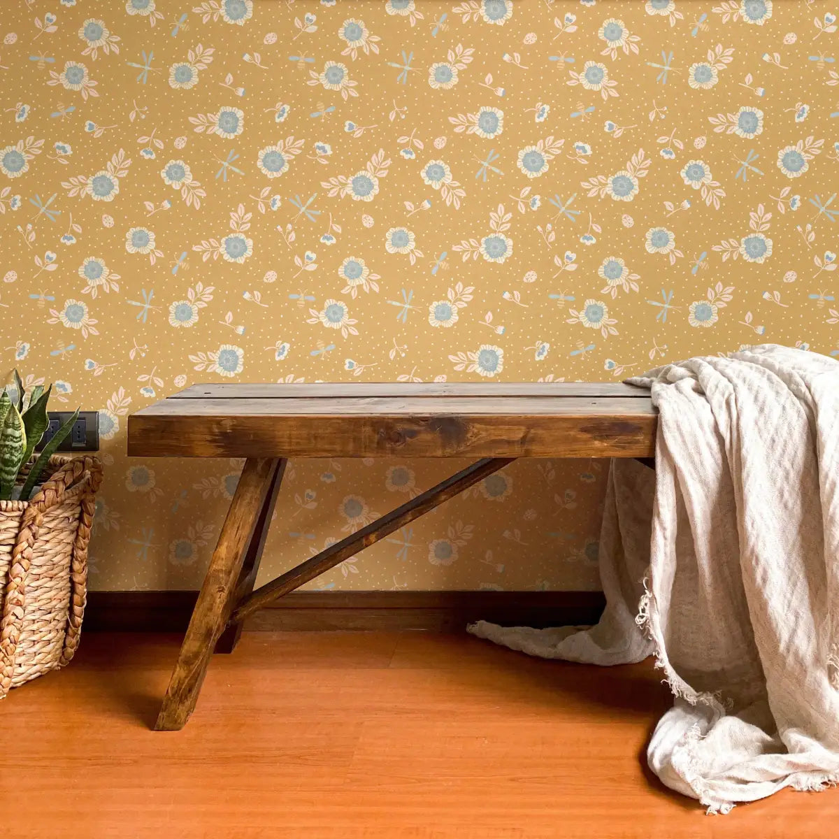 Fallon Wallpaper - Flowers Bees and Dragonflies - by House of Haricot - Loomwell Home Goods