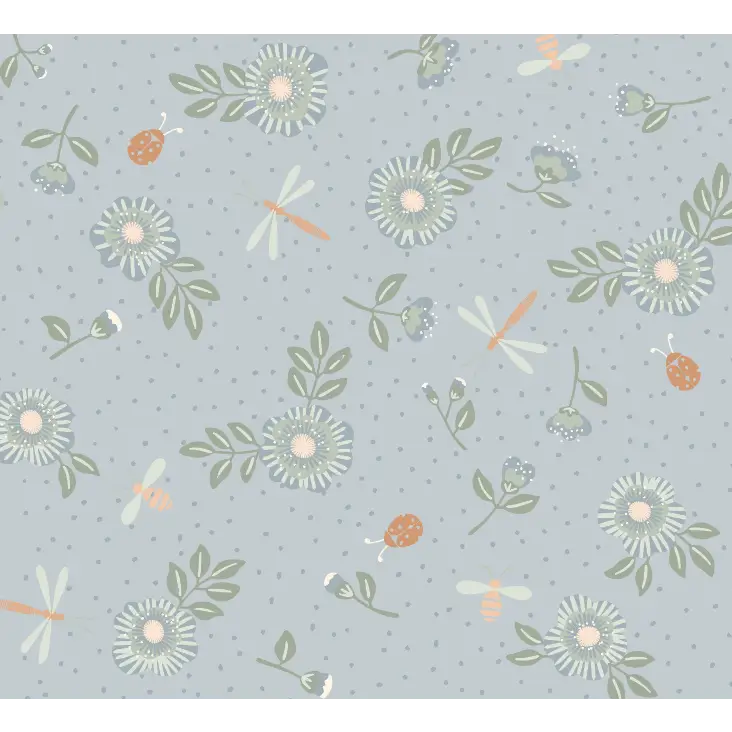 Fallon Wallpaper - Flowers Bees and Dragonflies - by House of Haricot - Sample 1 foot by 1 foot / Blue and Green