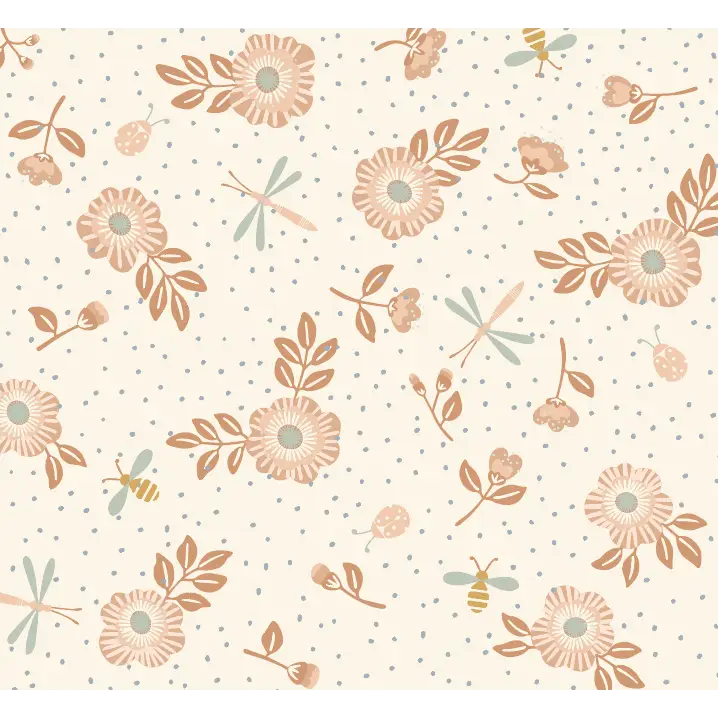 Fallon Wallpaper - Flowers Bees and Dragonflies - by House of Haricot - Sample 1 foot by 1 foot / Cream and Peach