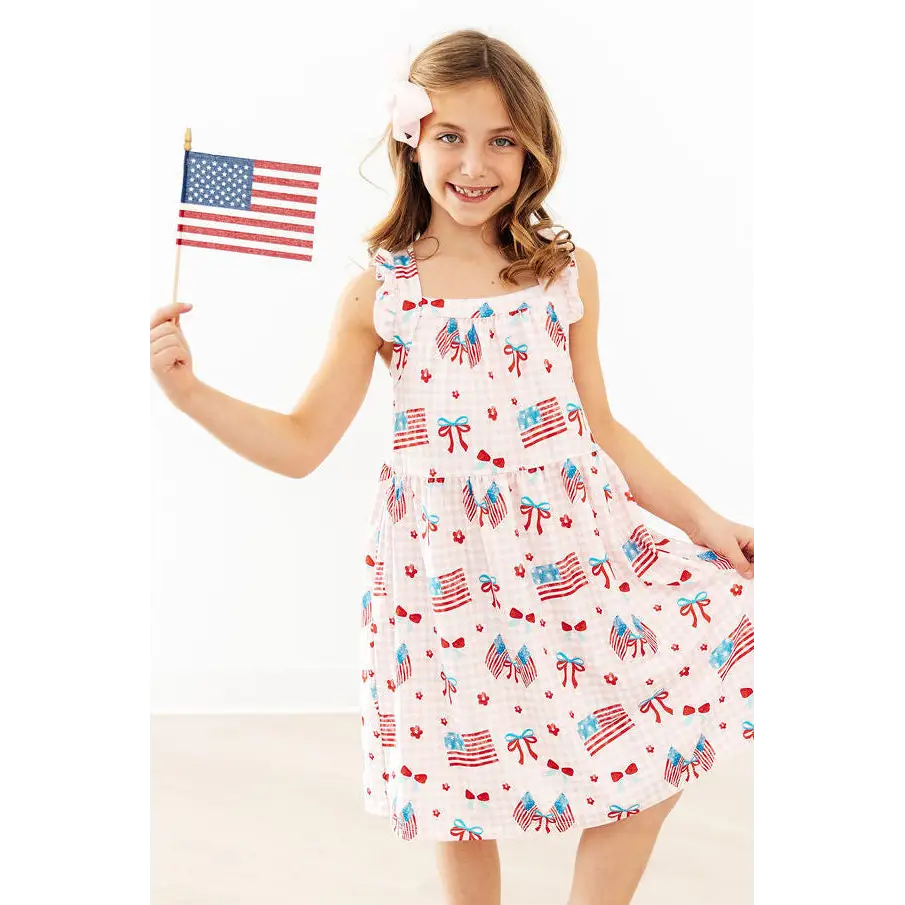Ruffle Cross Back Dress - Fancy Flags - Patriotic July 4th - Mila & Rose ®