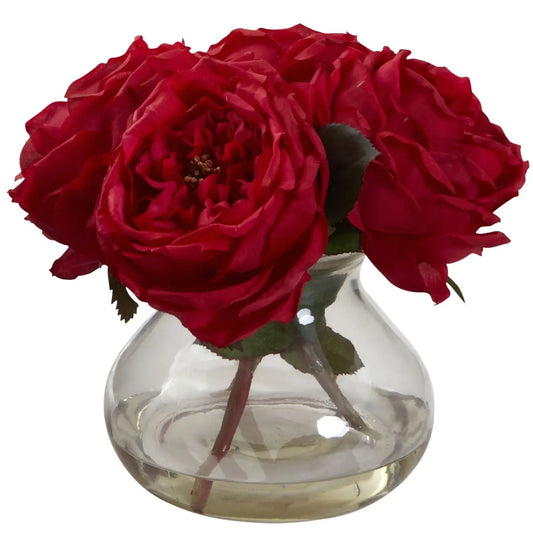 Fancy Rose w/Vase - Red - Nearly Natural