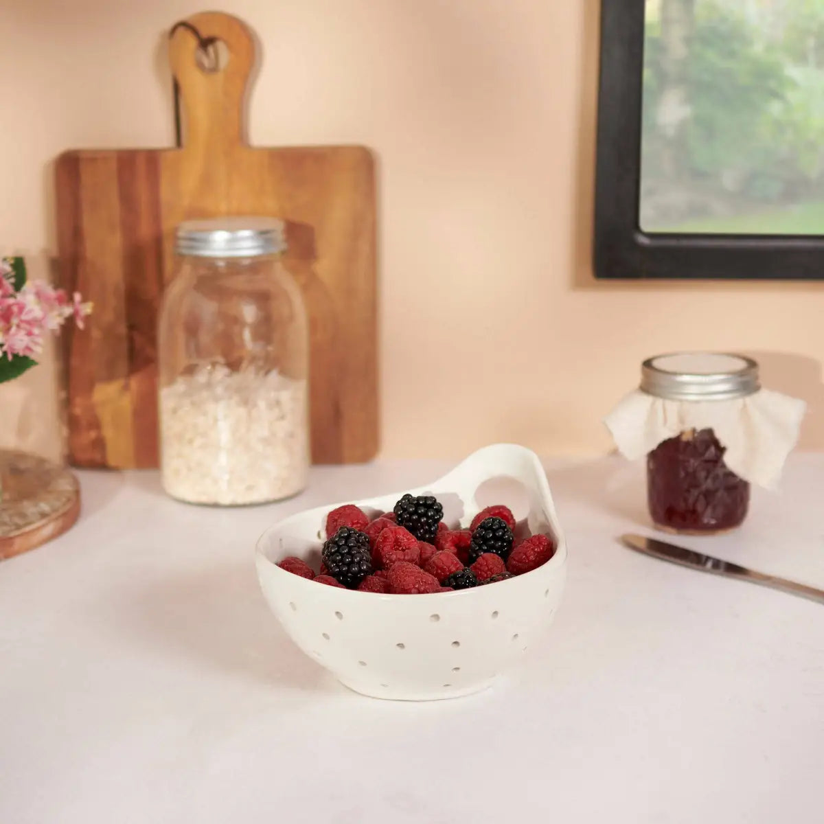 Berry Bowl Colander - White Stoneware - Primitives by Kathy