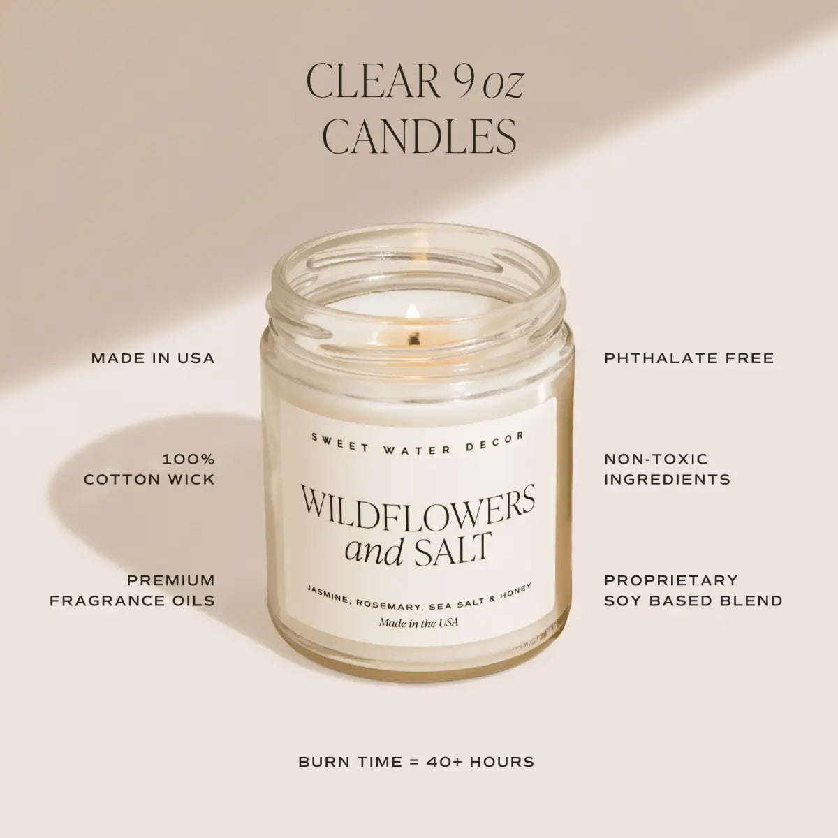 Farmhouse Soy Candle - Clear Jar - 9 oz - Sweet Water Decor