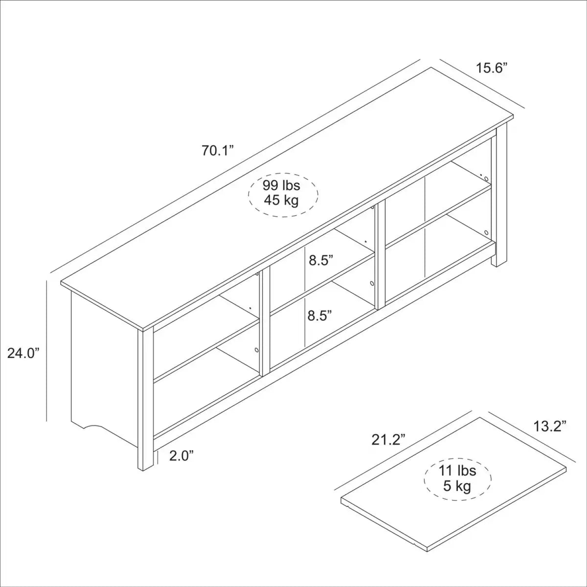 Farmhouse TV Stand in Light Oak Wood Finish - for TVs up to 70-inch - HomePacific