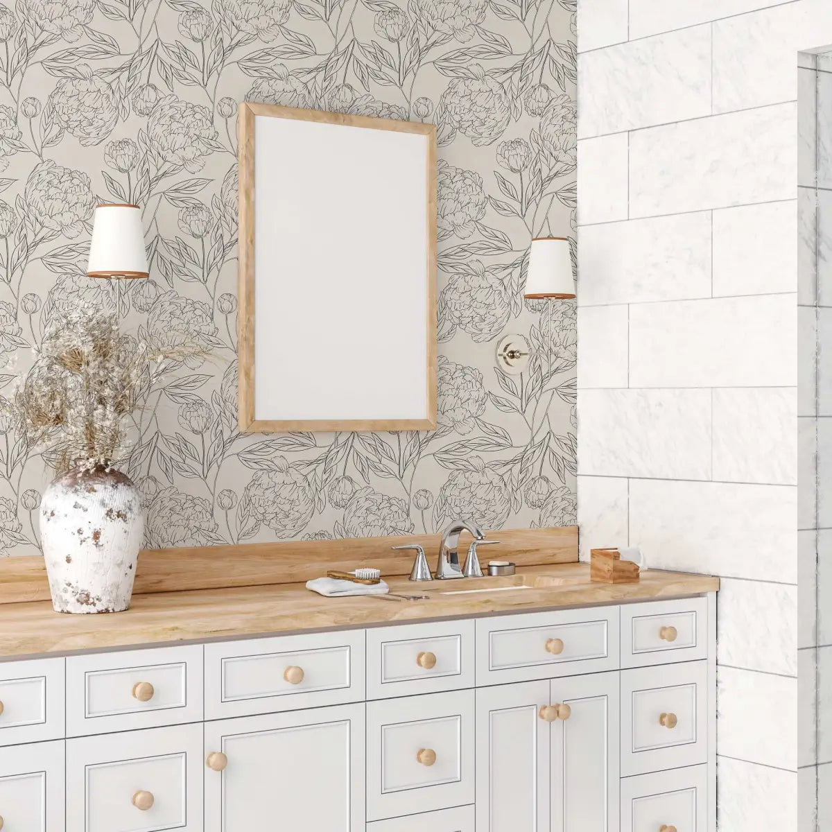 Farrah Wallpaper - Peony Line Drawings - by Angel Walker - Loomwell Home Goods