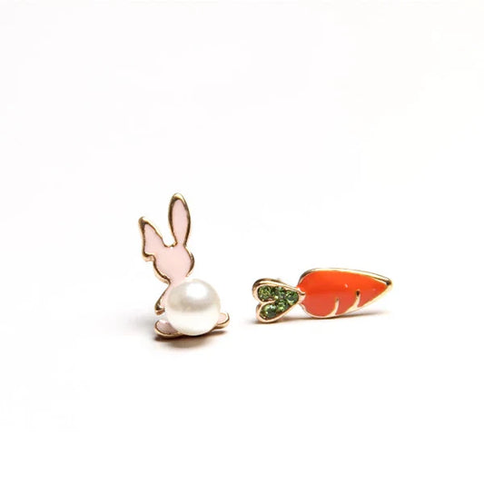 Boucles d'oreilles adorables en forme de lapin et de carotte