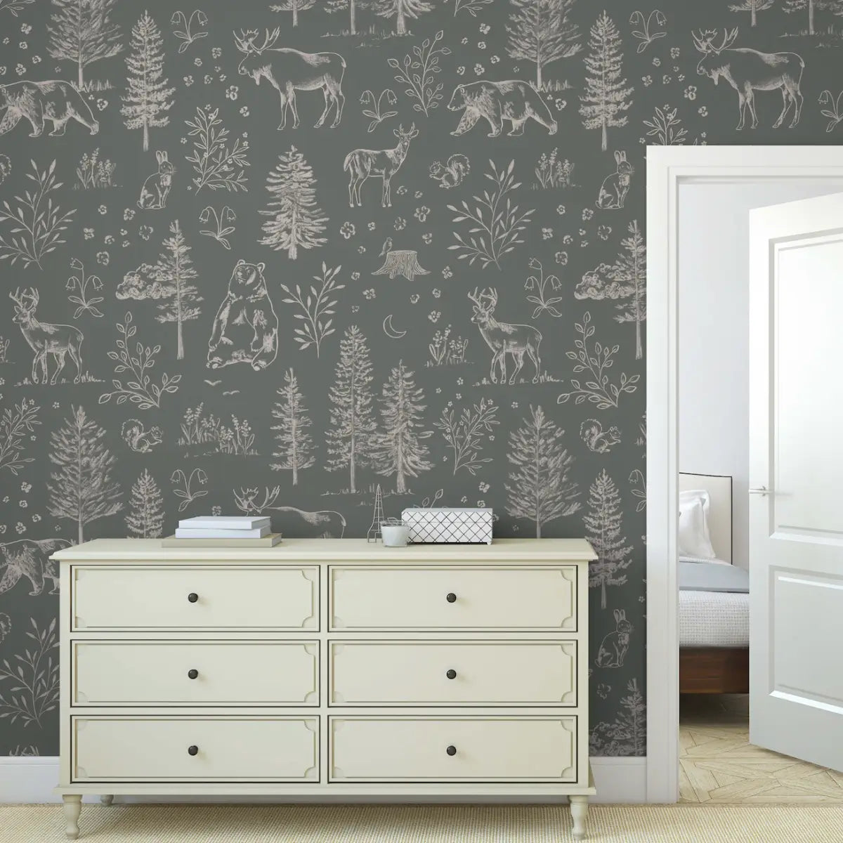 Faye Wallpaper - Bear Moose Deer Forest - by Mariah Rose - Loomwell Home Goods