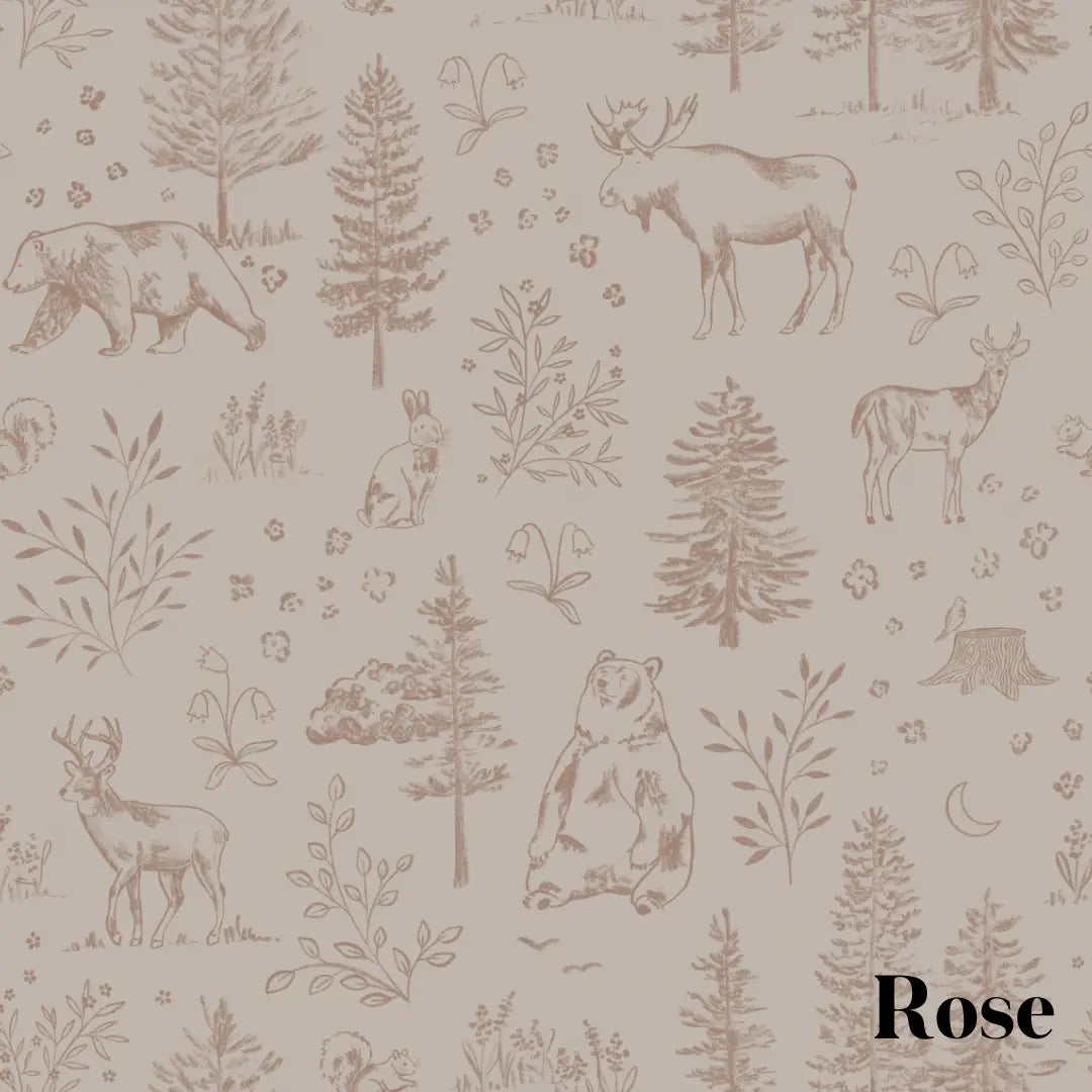Faye Wallpaper - Bear Moose Deer Forest - by Mariah Rose - Sample 1 foot by 1 foot / Rose - Loomwell Home Goods