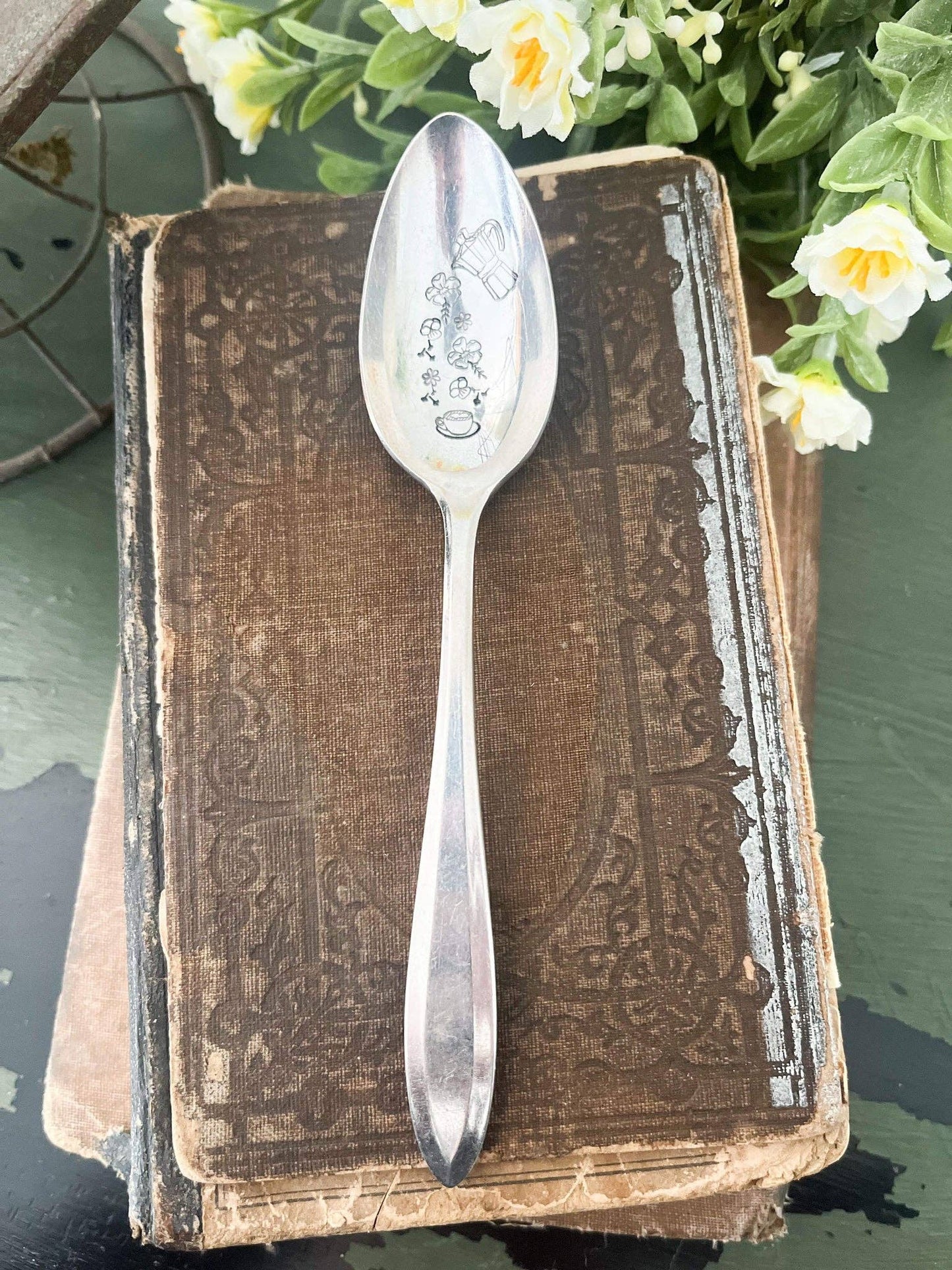 Floral Coffee or Tea- Vintage Stamped Spoon
