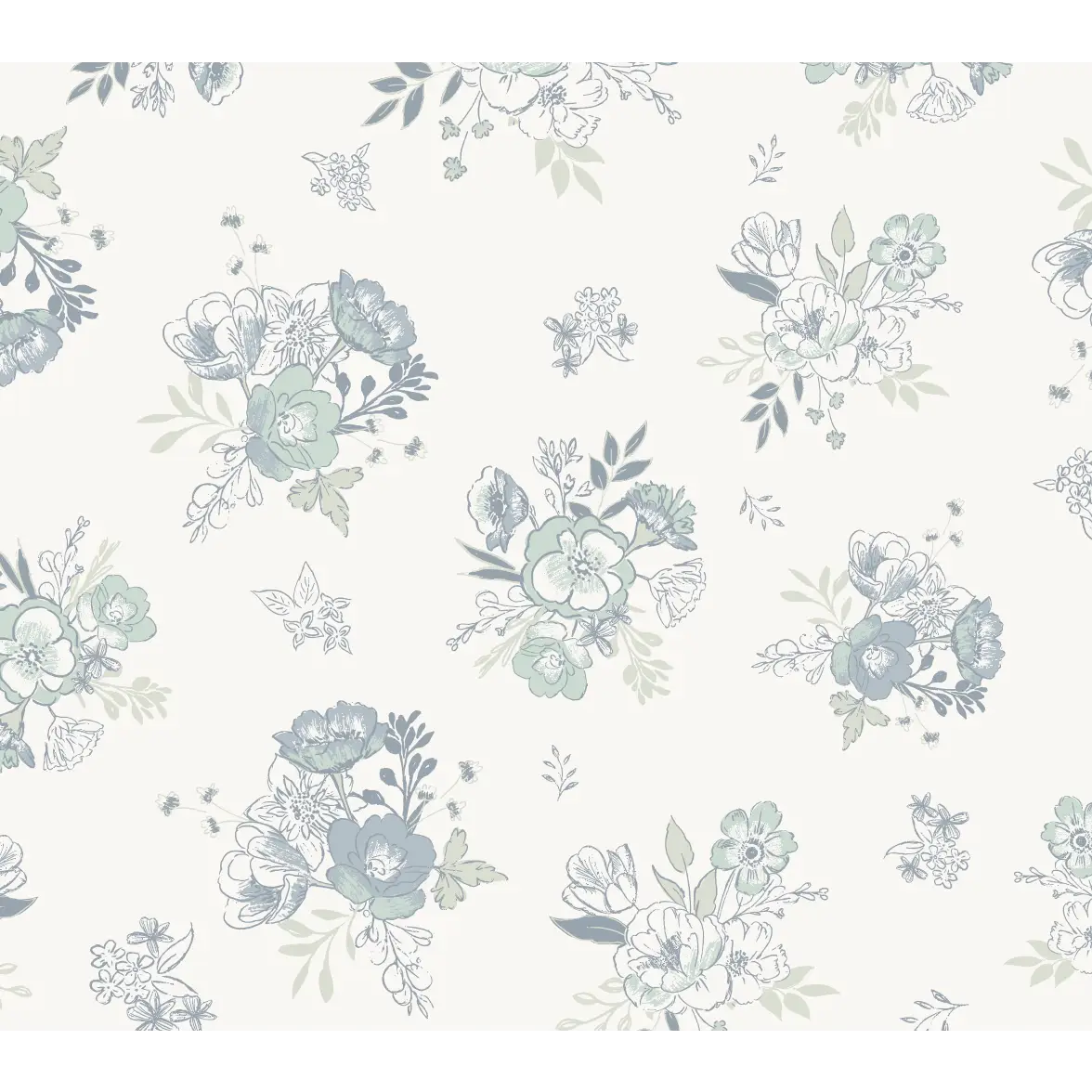 Felice Wallpaper - Subtle Flower Bouquets - by Trisha Patel - Sample 1 foot by 1 foot / Blue - Loomwell Home Goods