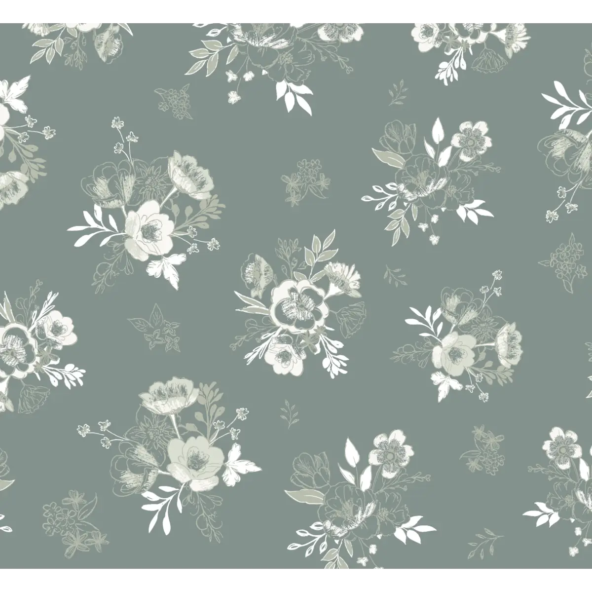 Felice Wallpaper - Subtle Flower Bouquets - by Trisha Patel - Sample 1 foot by 1 foot / Dark Green - Loomwell Home Goods