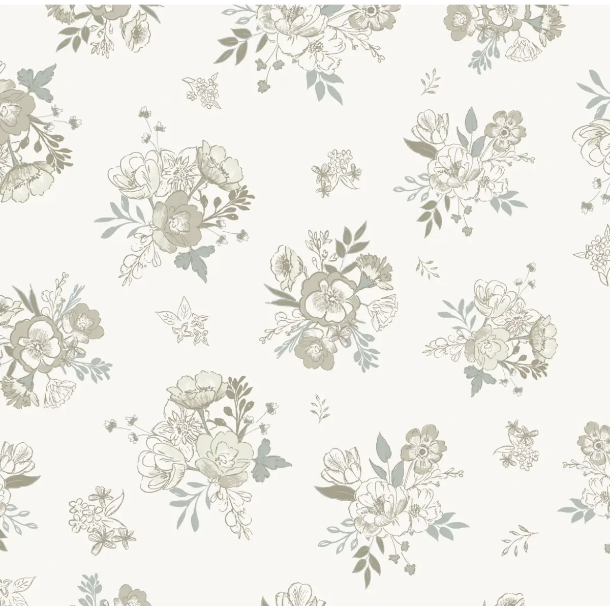 Felice Wallpaper - Subtle Flower Bouquets - by Trisha Patel - Sample 1 foot by 1 foot / Sage - Loomwell Home Goods