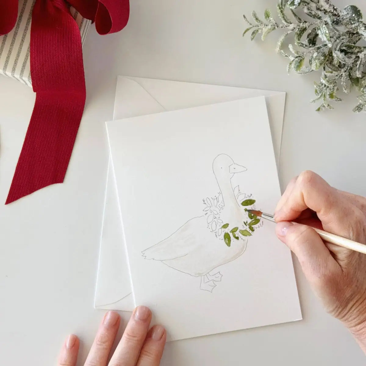 Watercolor Notecard Set - Festive Animal Friends - Paintable Note Card Kit - emily lex studio