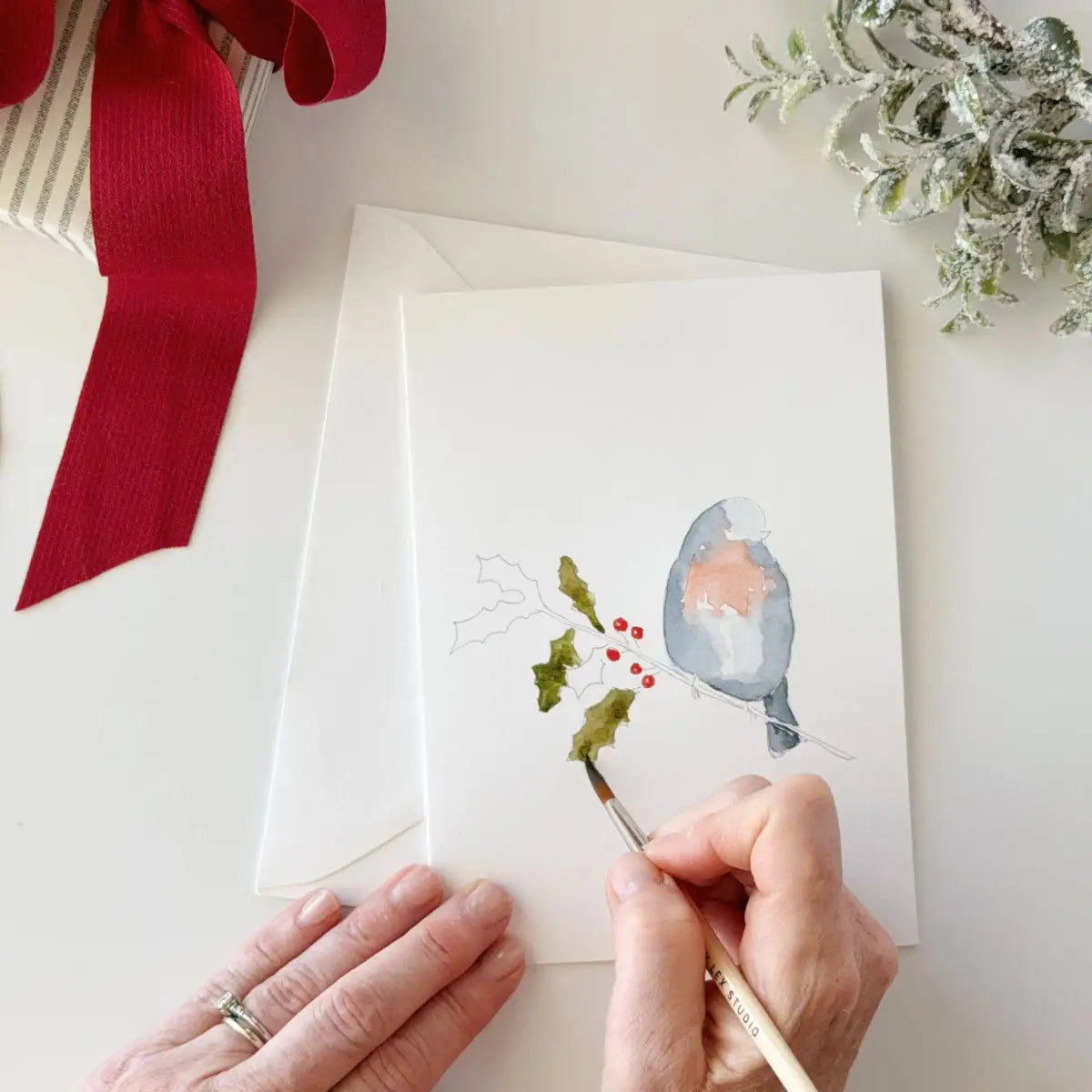 Watercolor Notecard Set - Festive Animal Friends - Paintable Note Card Kit - emily lex studio