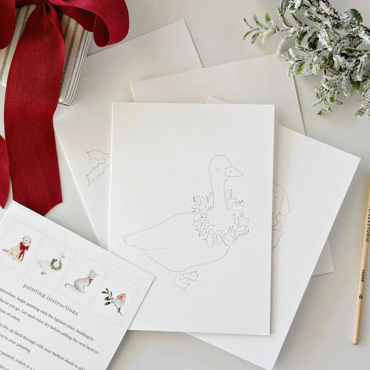 Watercolor Notecard Set - Festive Animal Friends - Paintable Note Card Kit - emily lex studio