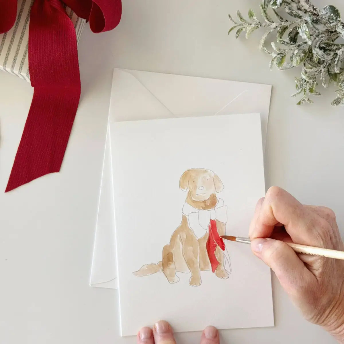 Watercolor Notecard Set - Festive Animal Friends - Paintable Note Card Kit - emily lex studio