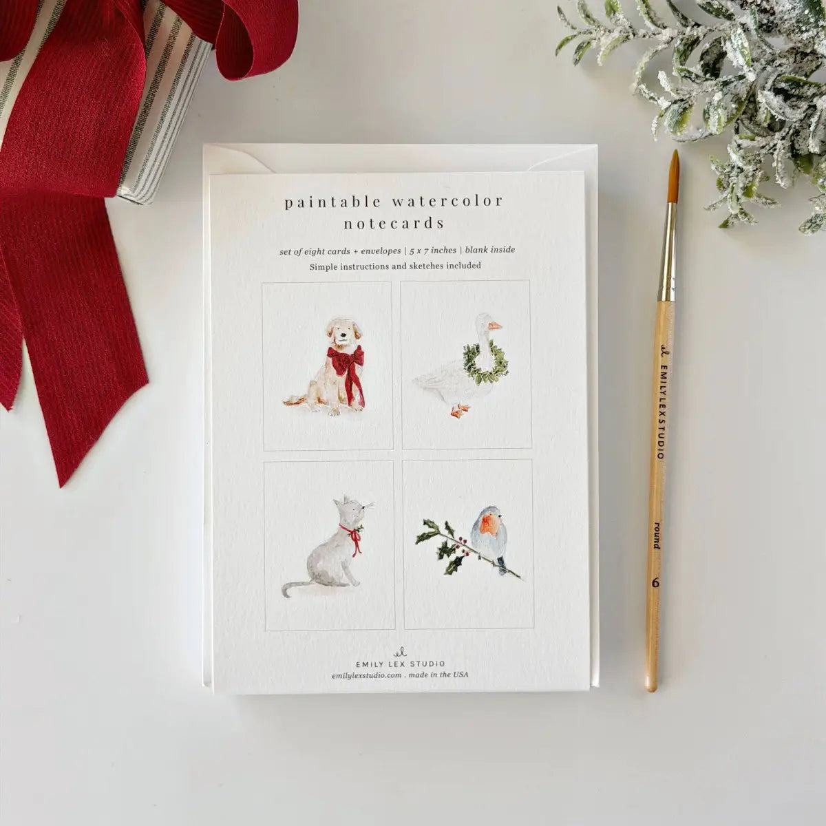 Watercolor Notecard Set - Festive Animal Friends - Paintable Note Card Kit - emily lex studio