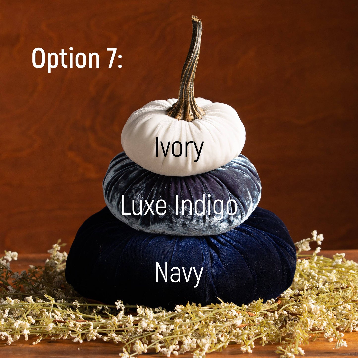 Velvet Pumpkin Stack - Fall Decor - 7: Ivory Luxe Indigo Navy - Your Heart’s Content