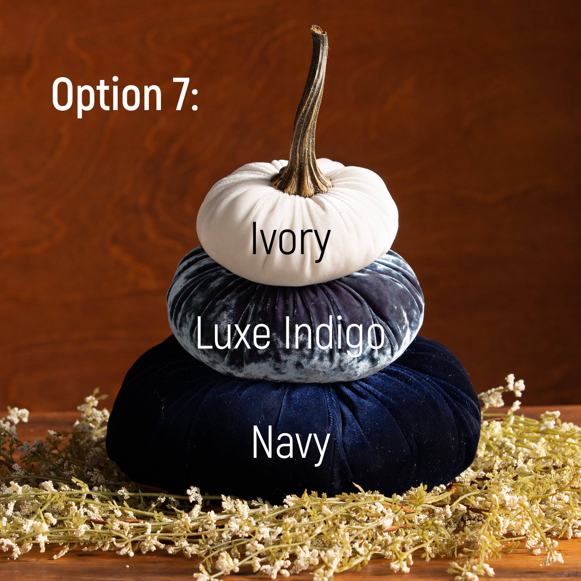 Velvet Pumpkin Stack - Fall Decor - 7: Ivory Luxe Indigo Navy - Your Heart’s Content