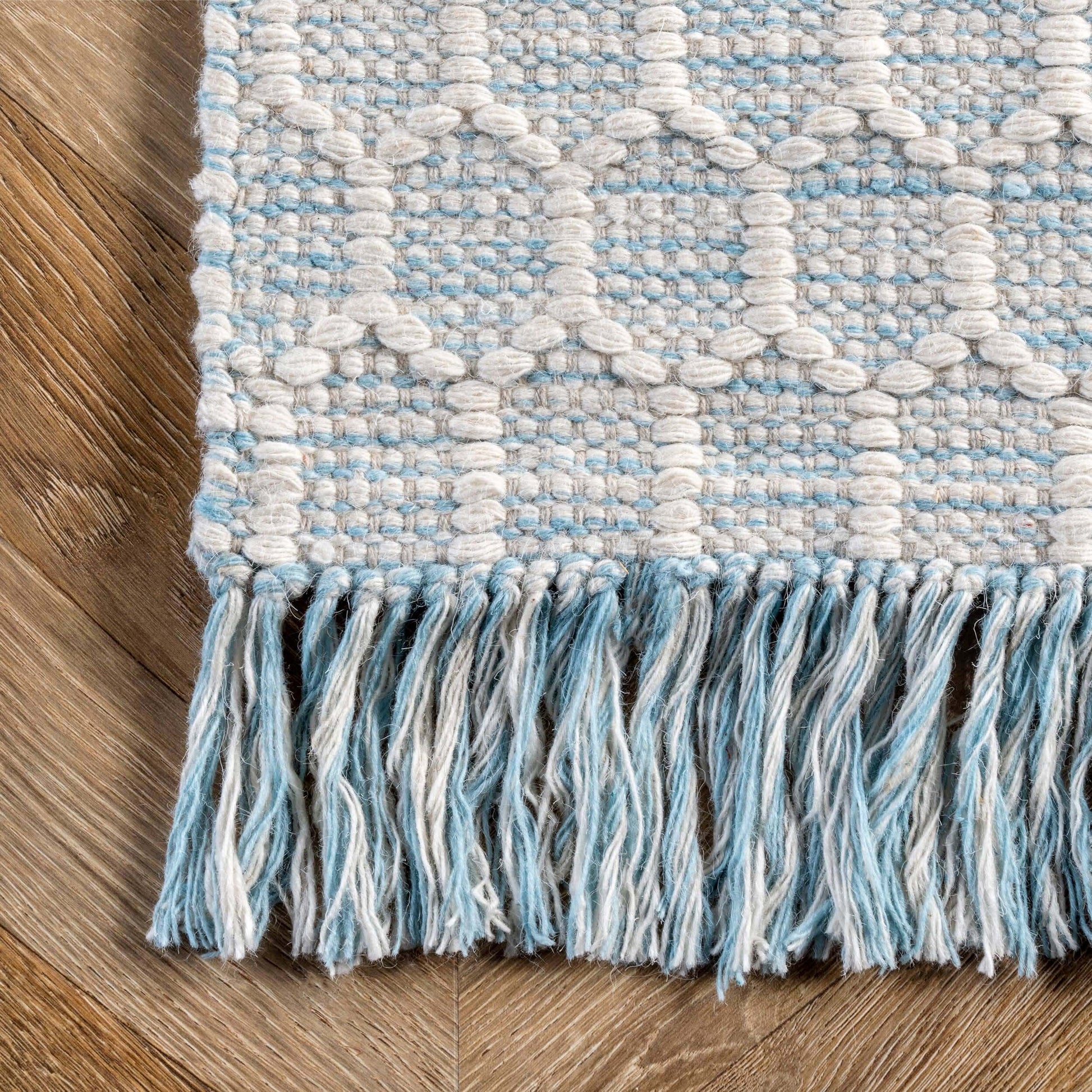 Blue Honeycomb Area Rug with Tassels