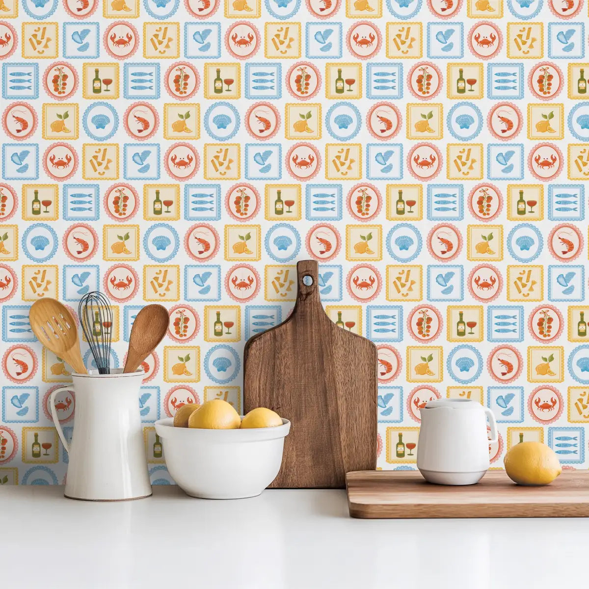 Fia Wallpaper - Seafood and Pasta - by Danielle Chandler Design - Loomwell Home Goods