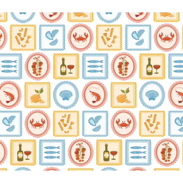 Fia Wallpaper - Seafood and Pasta - by Danielle Chandler Design - Sample 1 foot by 1 foot / Large - Loomwell Home Goods