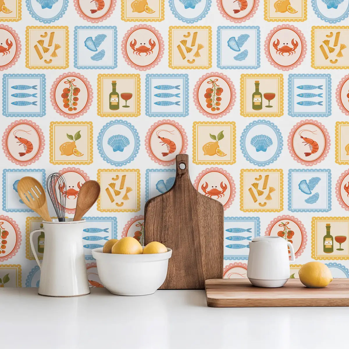 Fia Wallpaper - Seafood and Pasta - by Danielle Chandler Design - Loomwell Home Goods