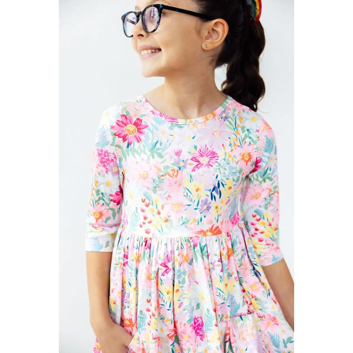 Field of Flowers 3/4 Sleeve Pocket Twirl Dress - Mila & Rose ®