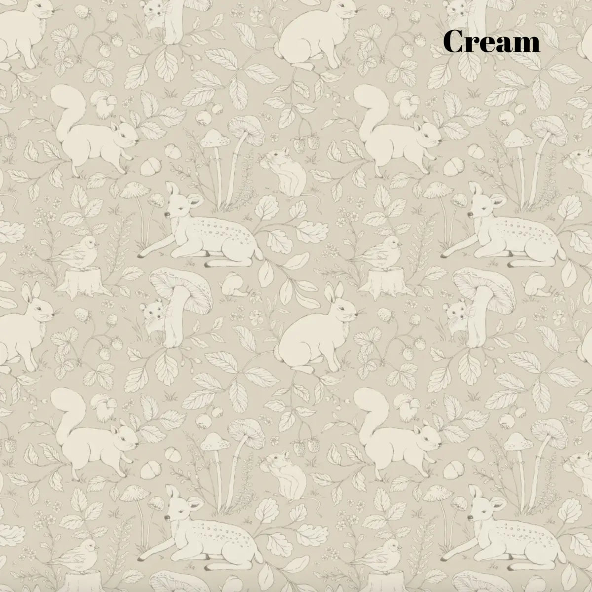 Finch Wallpaper - Bunnies Deer and Squirrels - by Daphne and Sage - Sample 1 foot by 1 foot / Cream - Loomwell Home