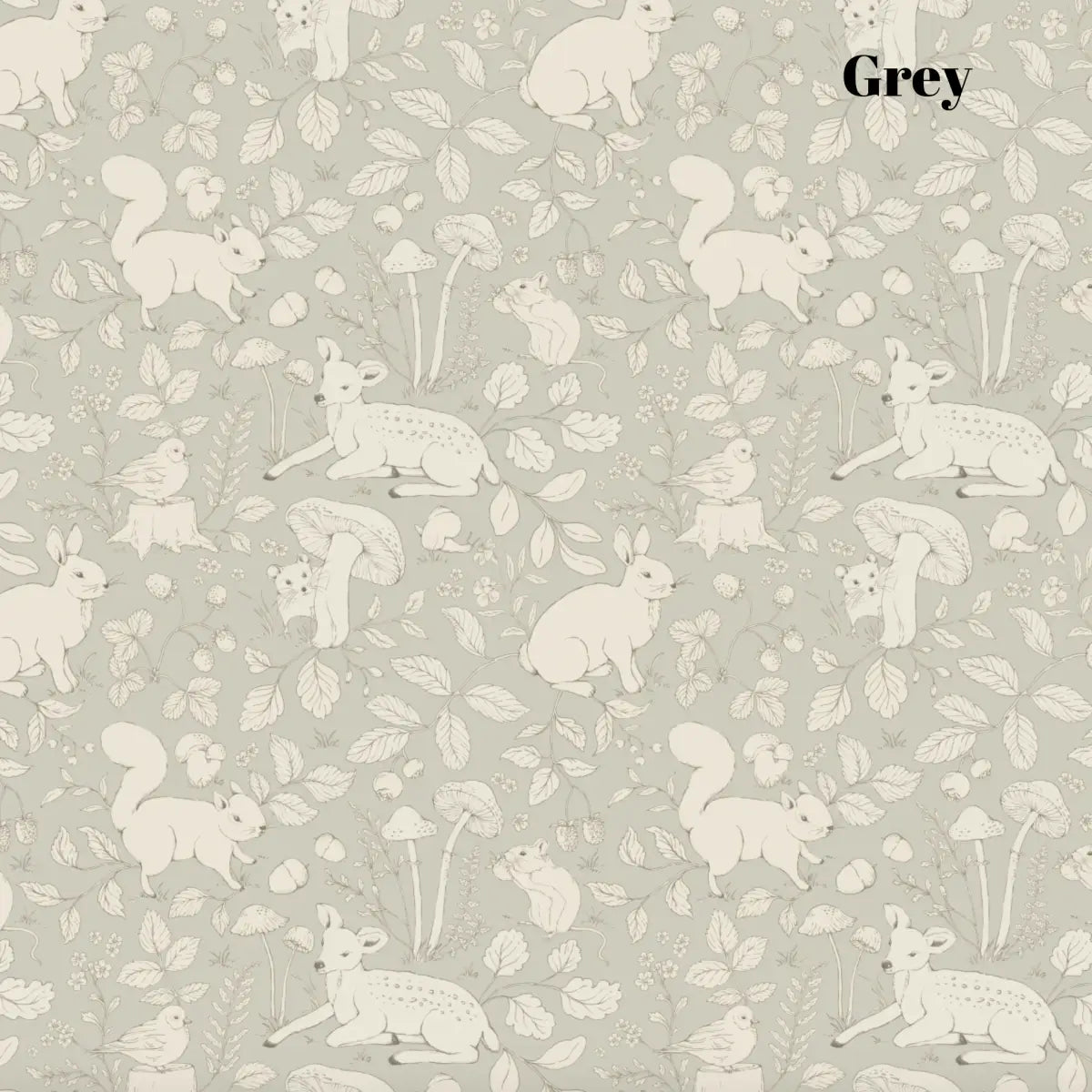 Finch Wallpaper - Bunnies Deer and Squirrels - by Daphne and Sage - Sample 1 foot by 1 foot / Grey - Loomwell Home Goods
