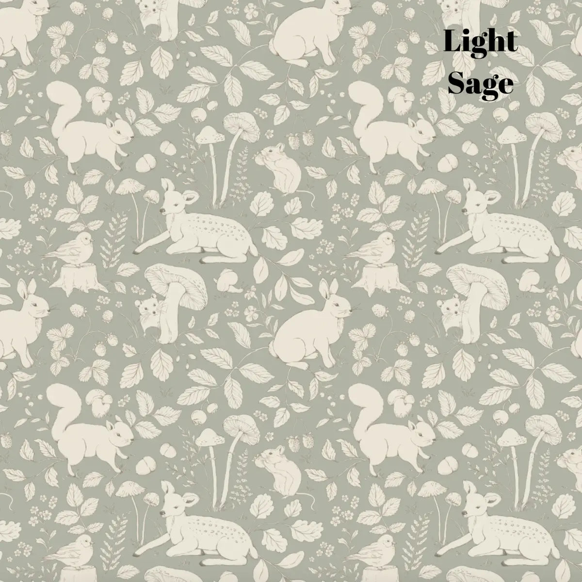 Finch Wallpaper - Bunnies Deer and Squirrels - by Daphne and Sage - Sample 1 foot by 1 foot / Light Sage - Loomwell